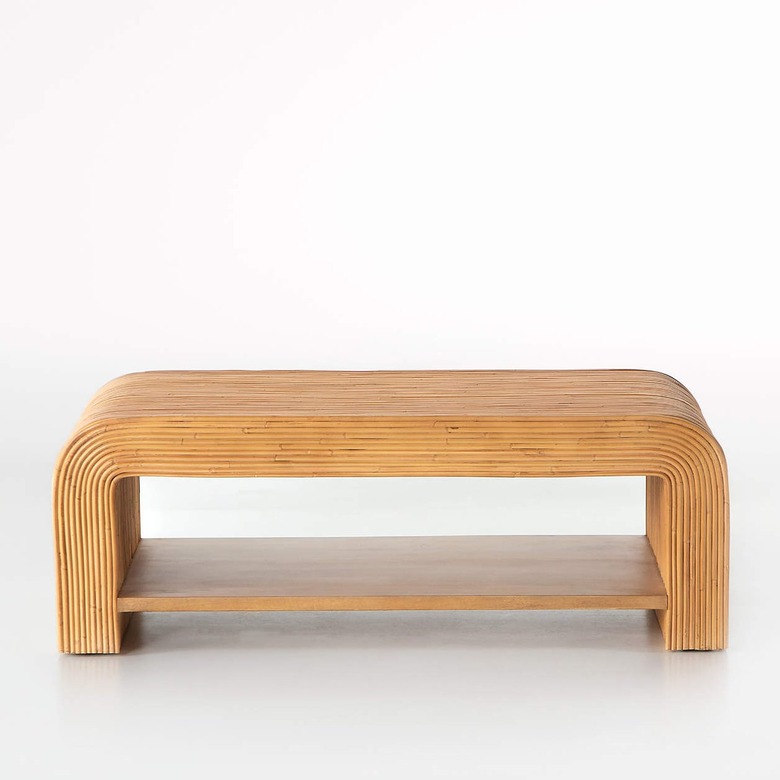 rounded rectangular rattan coffee table