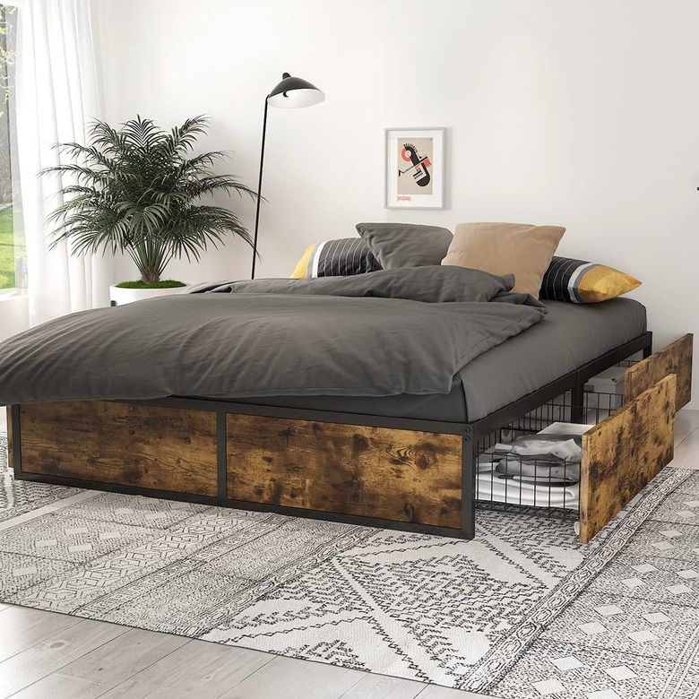 Sha Cerlin Industrial Metal Bed Frame with Storage Drawers