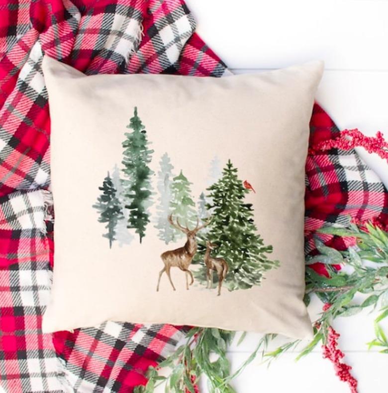 Etsy Deer and Pine Trees Pillowcase