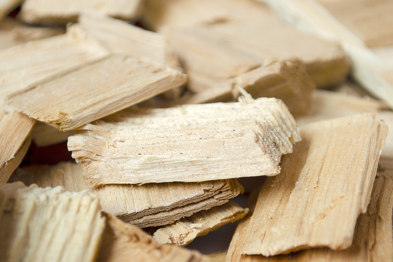 Fuel chips for smoking or heating. Close-up of wood fuel chips