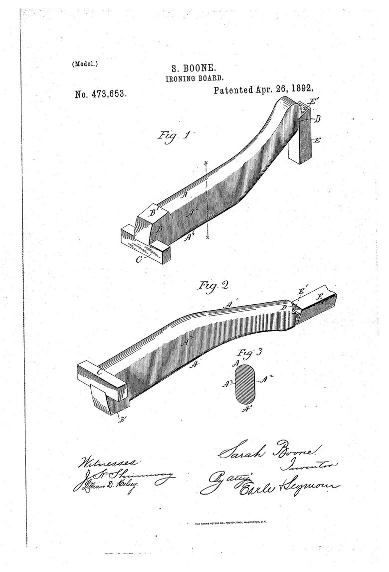 Sarah Boone's patent for improvements to the ironing board