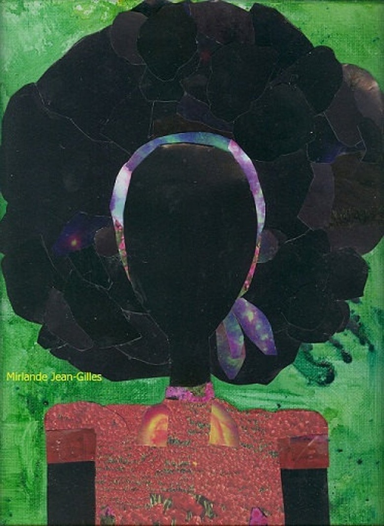 collage artwork of figure with afro