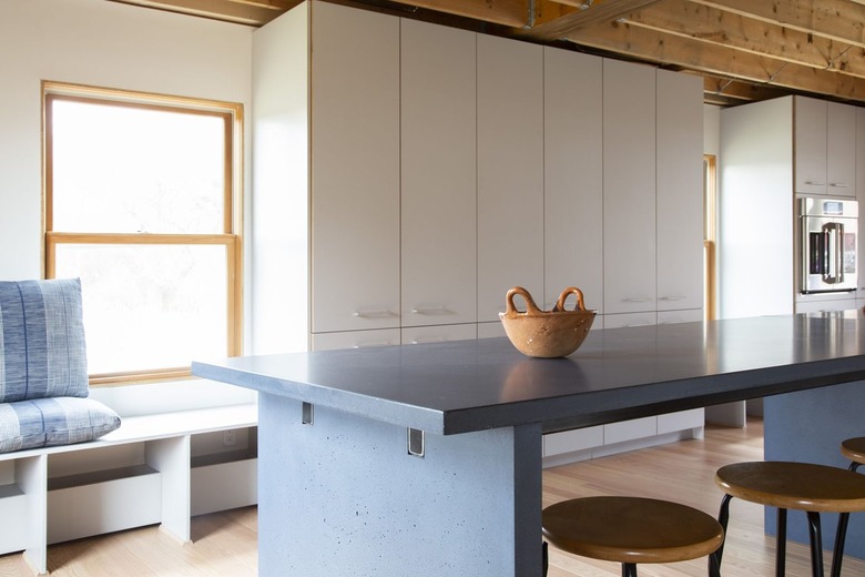 blue concrete kitchen countetop at island