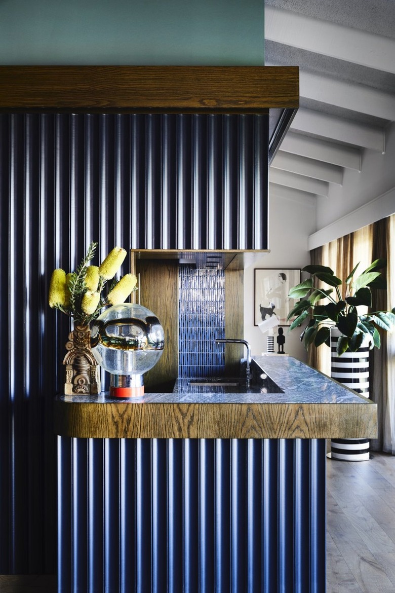 bar top with blue marble countertop