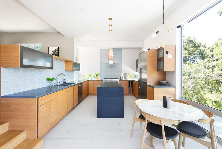 modern kitchen with wood cabinets
