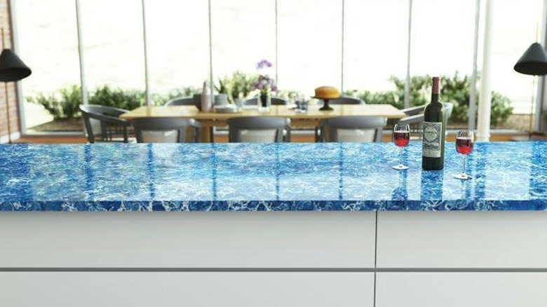 blue kitchen countertops