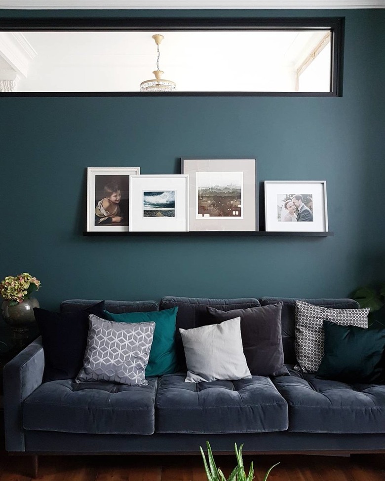 Modern blue living room in Farrow & Balls Inchyra Blue