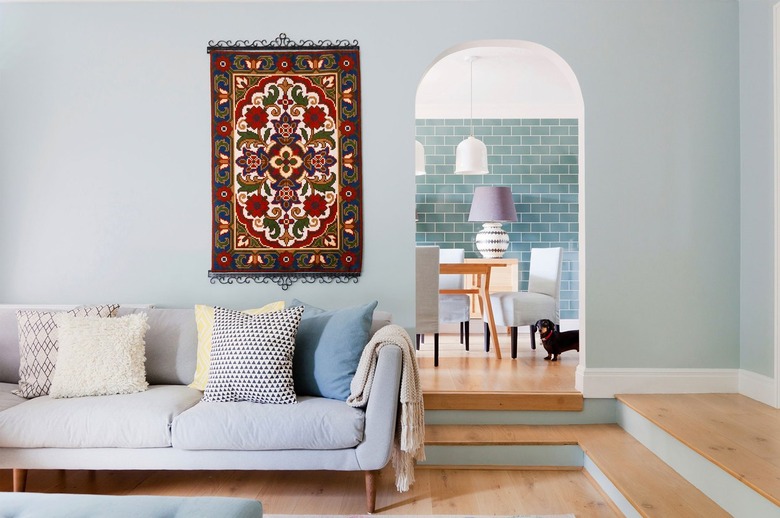 light and airy blue open plan living room