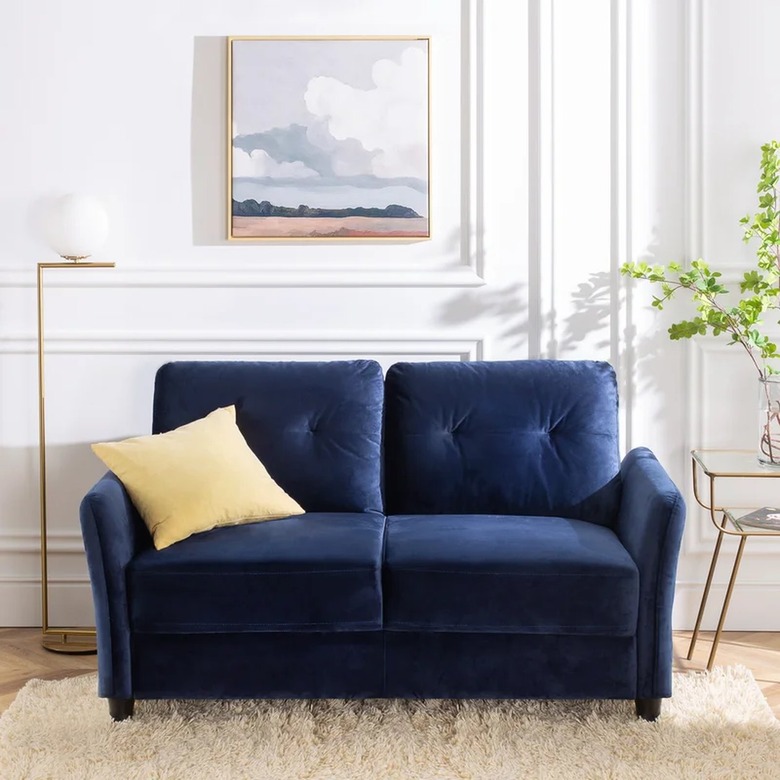 blue velvet sofa