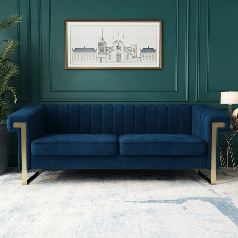 blue velvet sofa