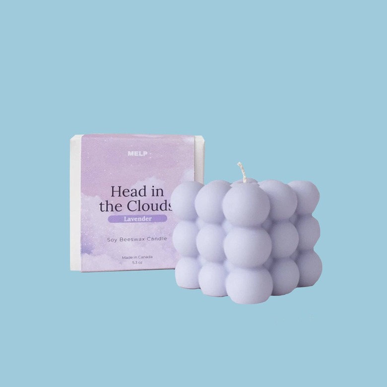 purple box and candle made of bubble shapes