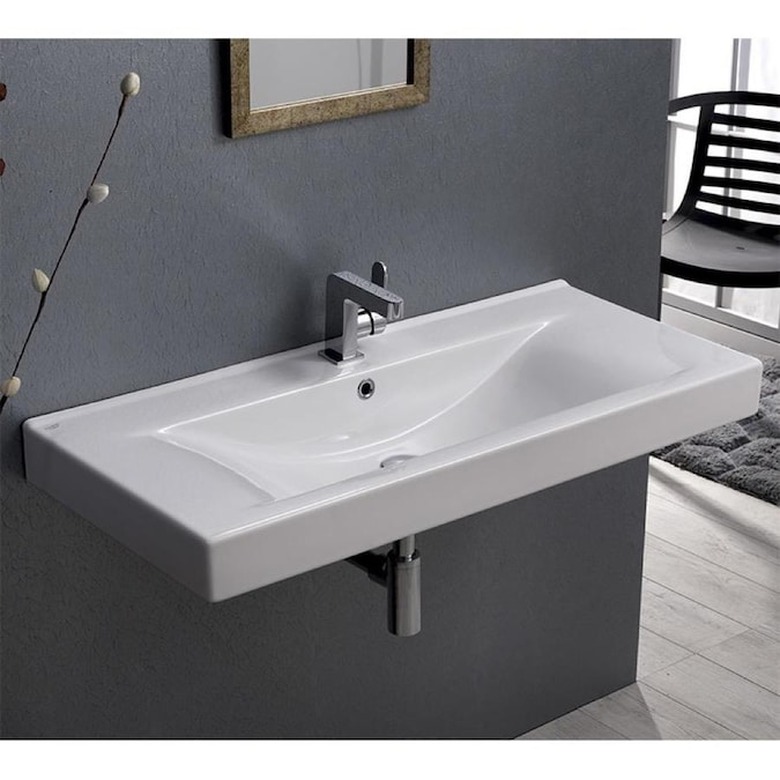 Ceramic Bathroom Sink Nameeks Mona White Ceramic Wall-Mount Rectangular Bathroom Sink with Overflow Drain from Lowe's