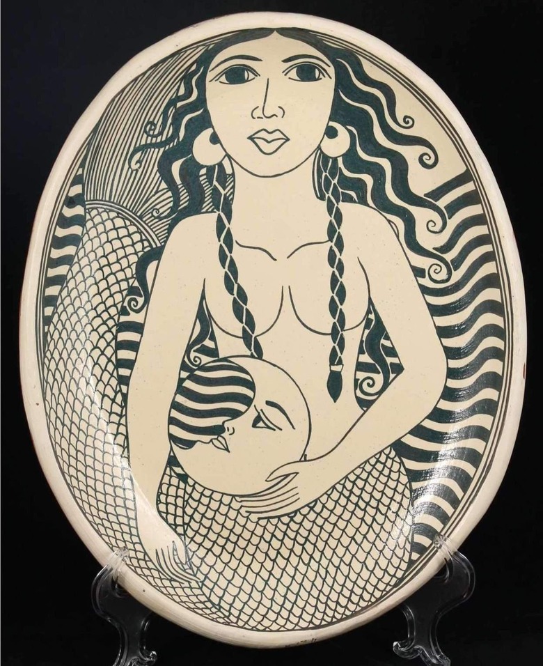 Large ceramic oval mermaid platter