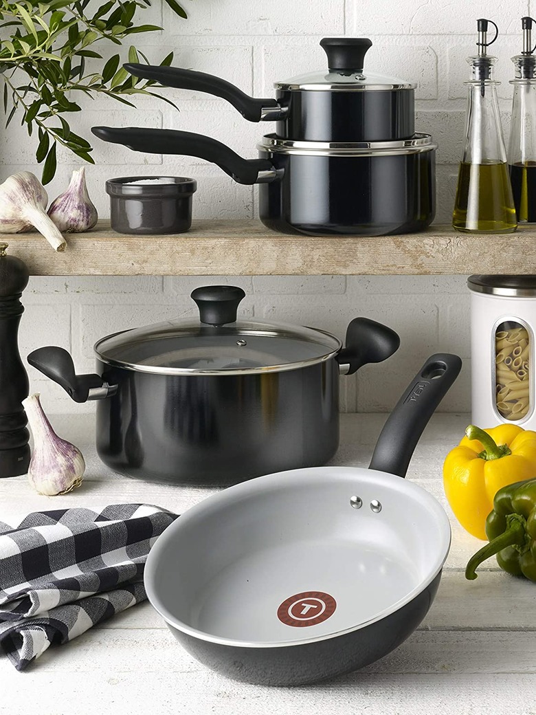 black ceramic pots and pans set from t-fal