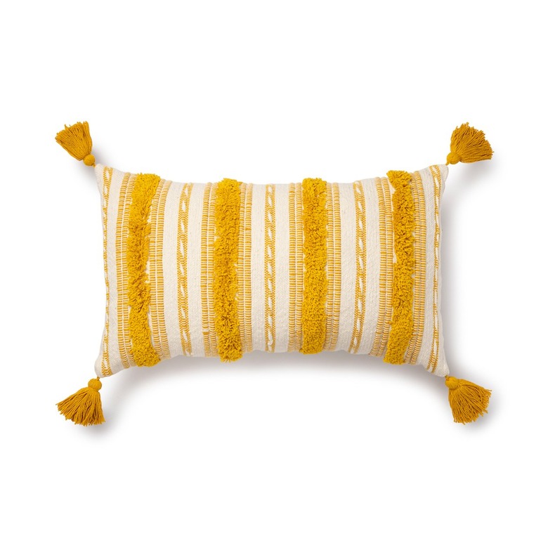 yellow tufted lumbar pillow