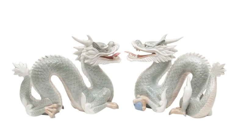 Chinese Porcelain Dragon Statuettes or Bookends