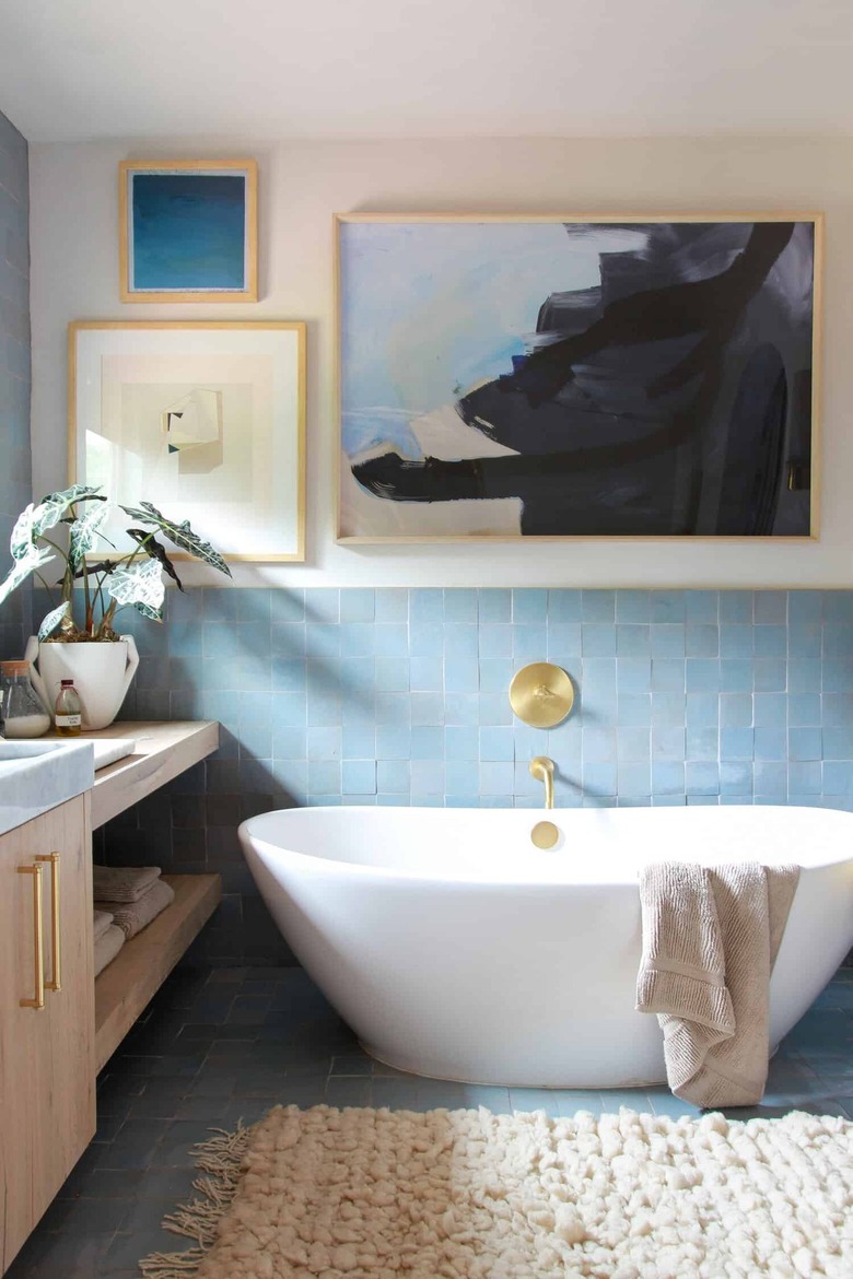 Coastal bathroom with gallery wall