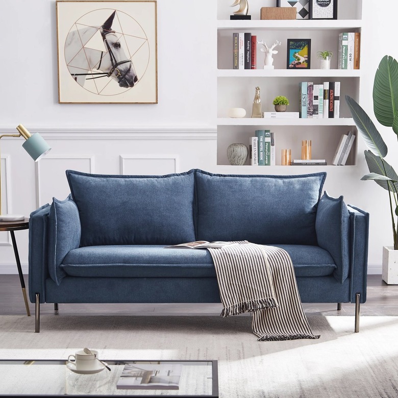 denim blue sofa in living room