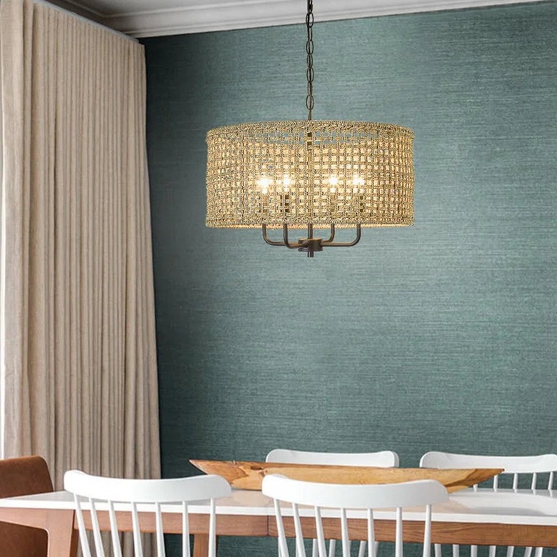 Nevarez 4-Light Rattan Dimmable Drum Chandelier