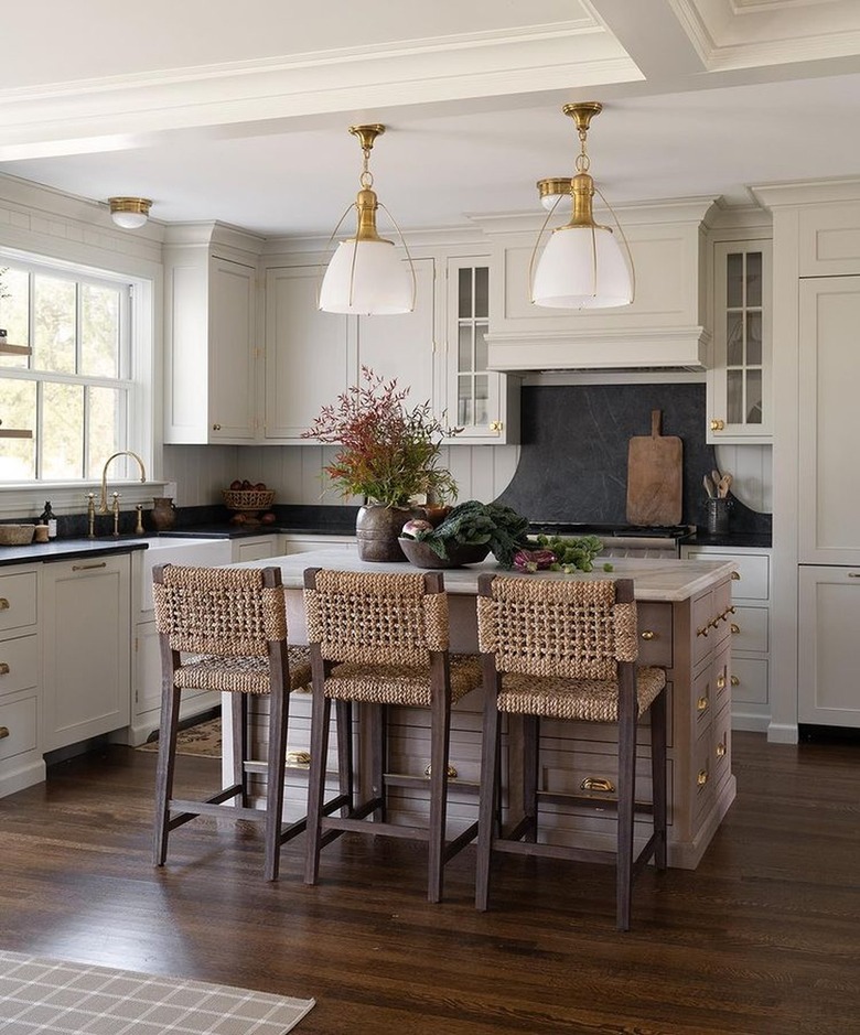 cream kitchen with dark hardwood floors