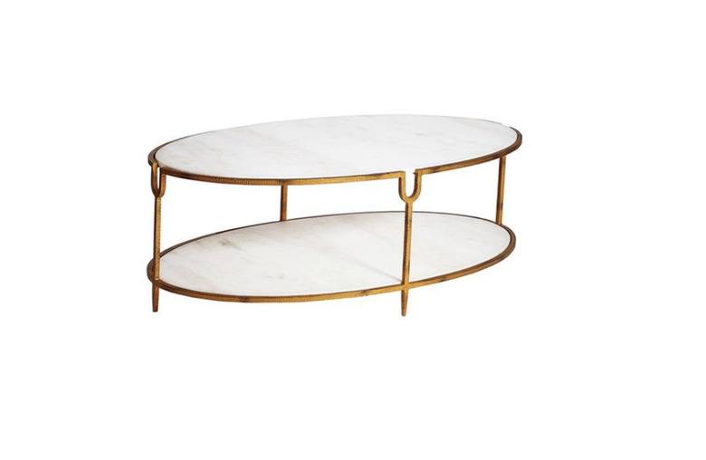 oval marble coffee table with storage and hammered iron frame