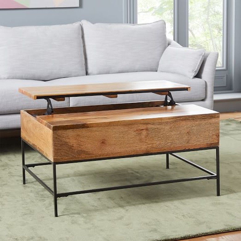 mango wood pop-up coffee table with storage