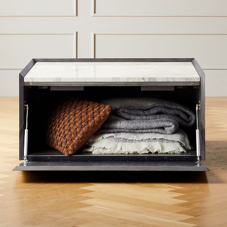 marble and wood rectangular coffee table with storage