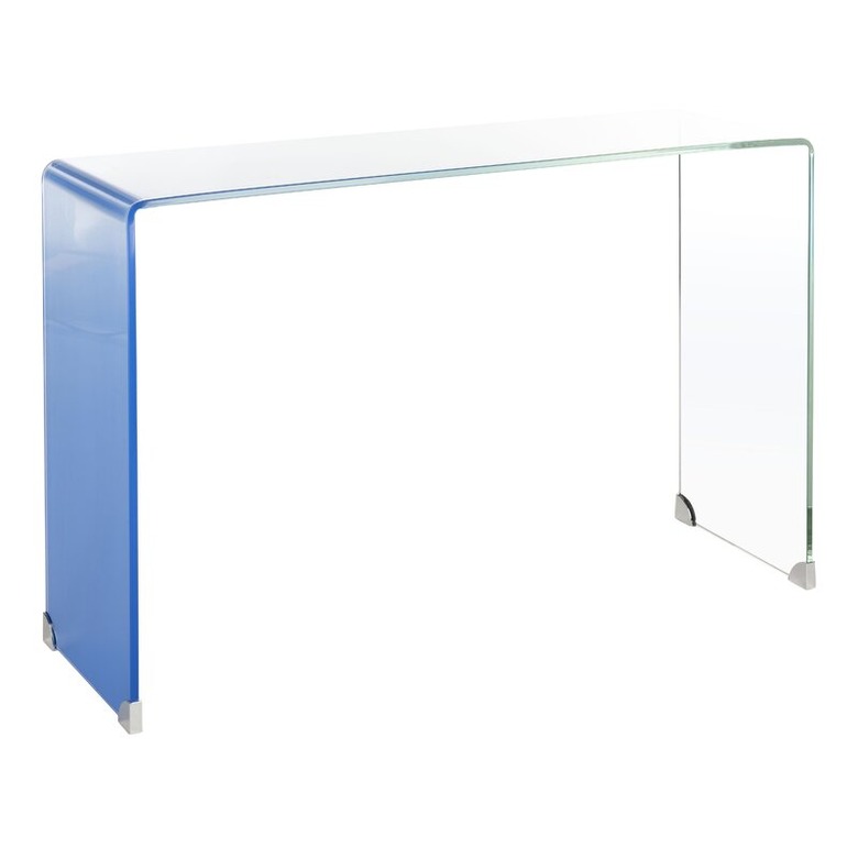 tinted blue glass console table