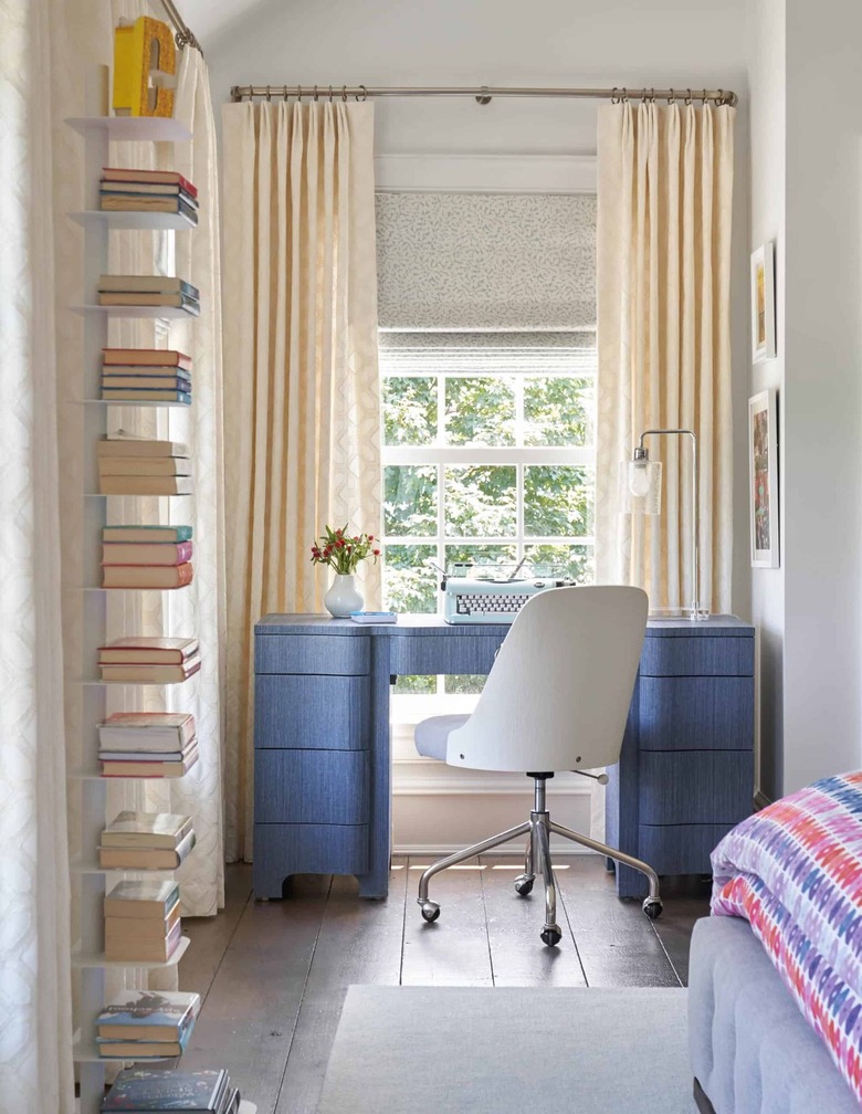 periwinkle blue and cream workspace