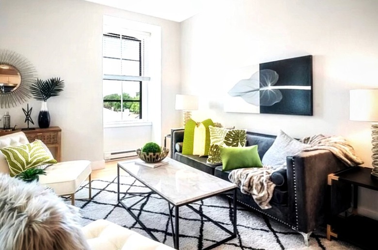 lime green pillows and plants add a fresh touch