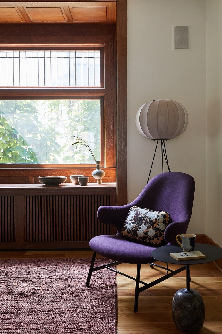 Living room with purple chair