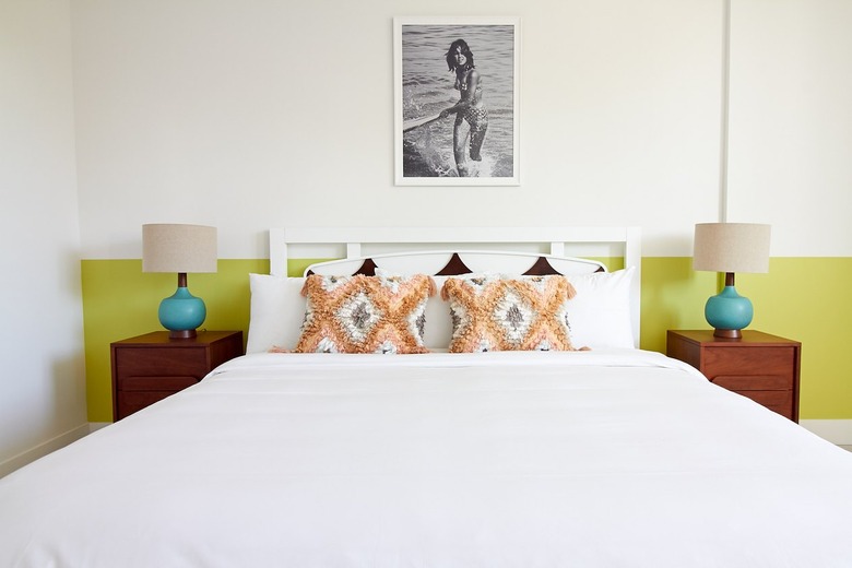 bedroom with lime green wall