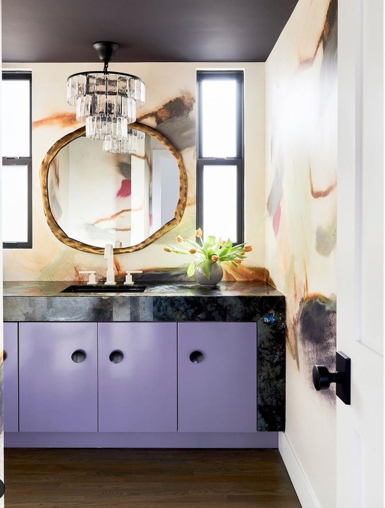 lavender and black powder room