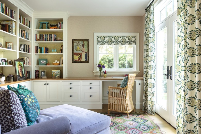 Office with beige walls