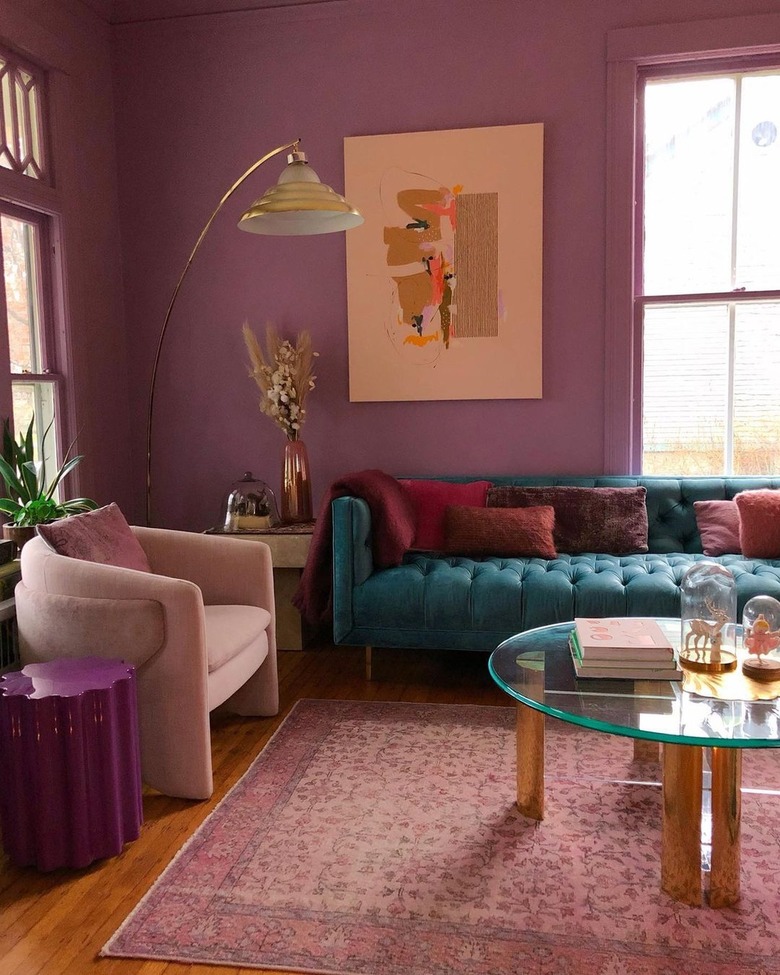 Living room with orchid purple walls
