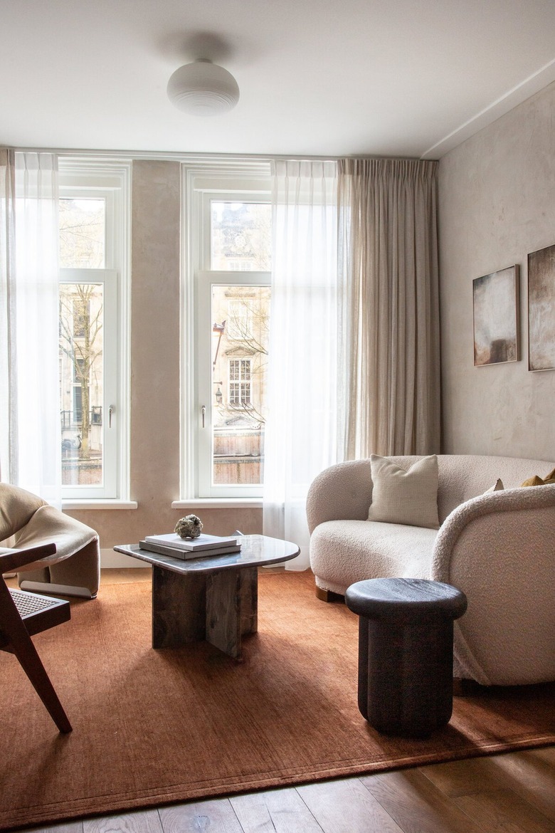 terra cotta and greige living room color idea