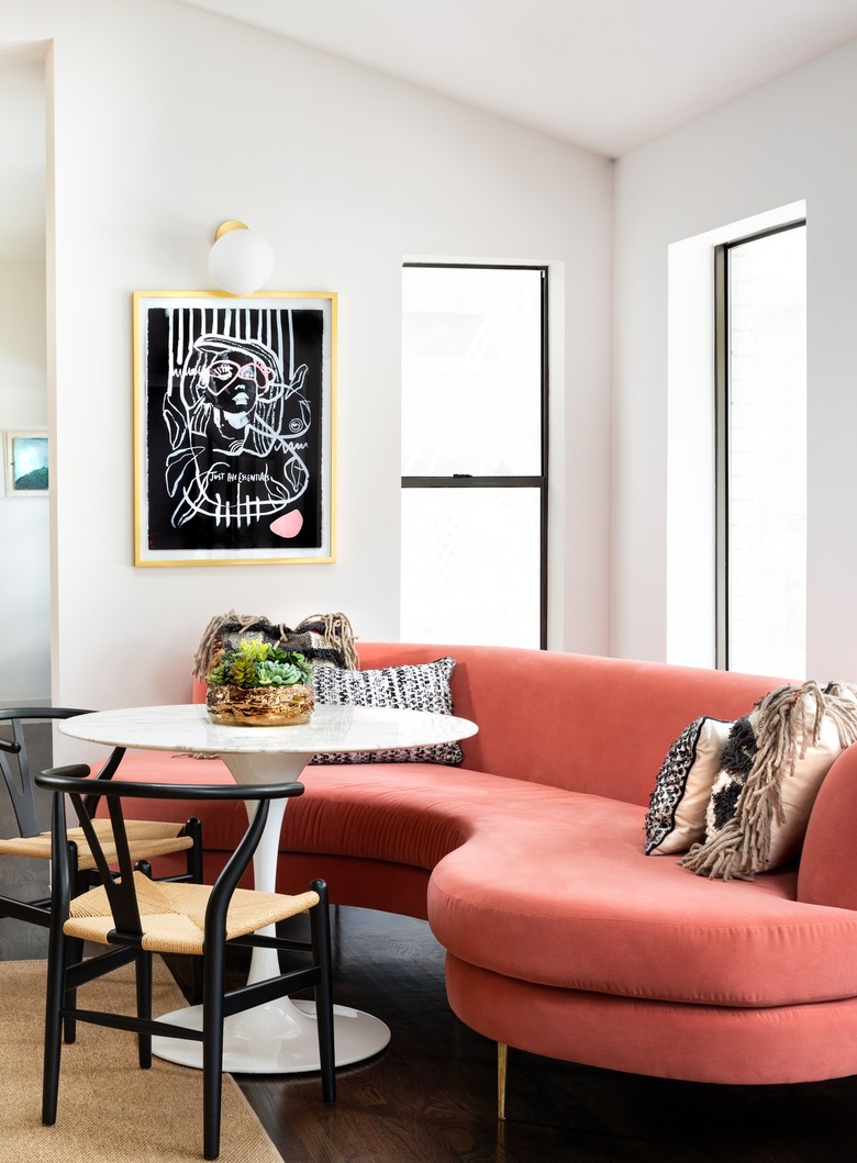 Breakfast dining nook with coral couch