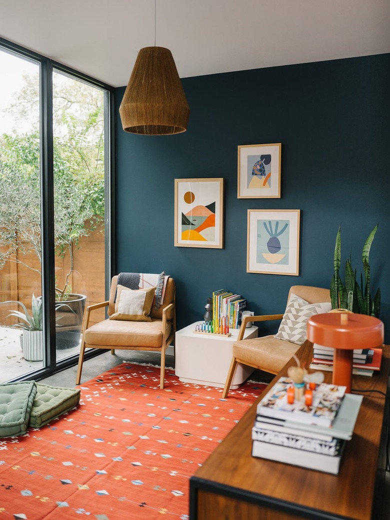 Orange and teal living room