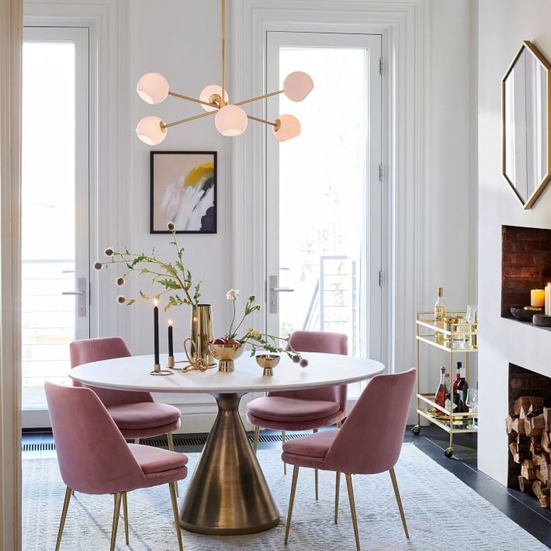 contemporary dining room lighting with milk glass and brass Sputnik chandelier