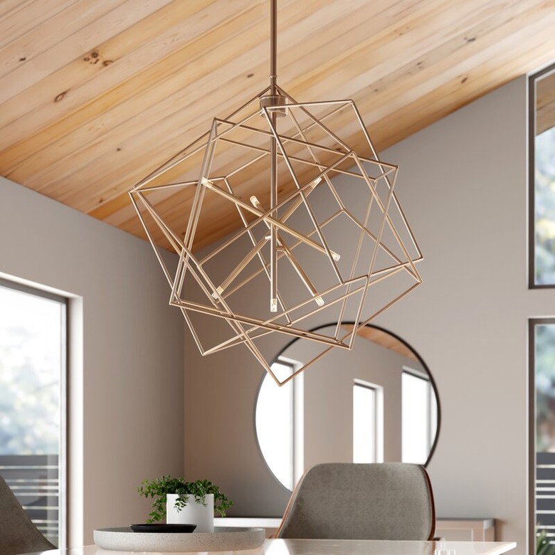contemporary dining room lighting with geometric shape and gold finish