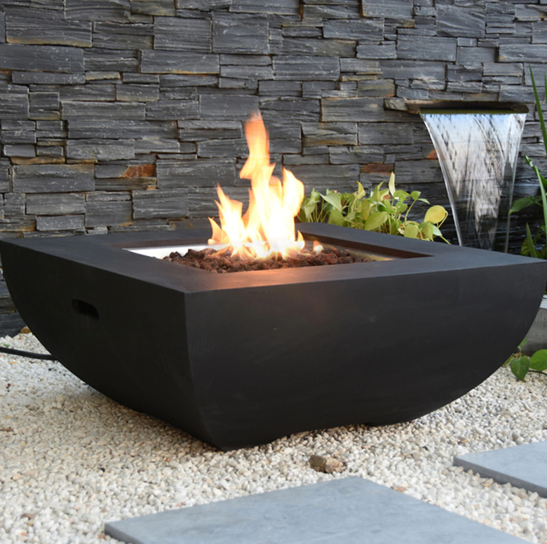 Black geometric fire table with fire