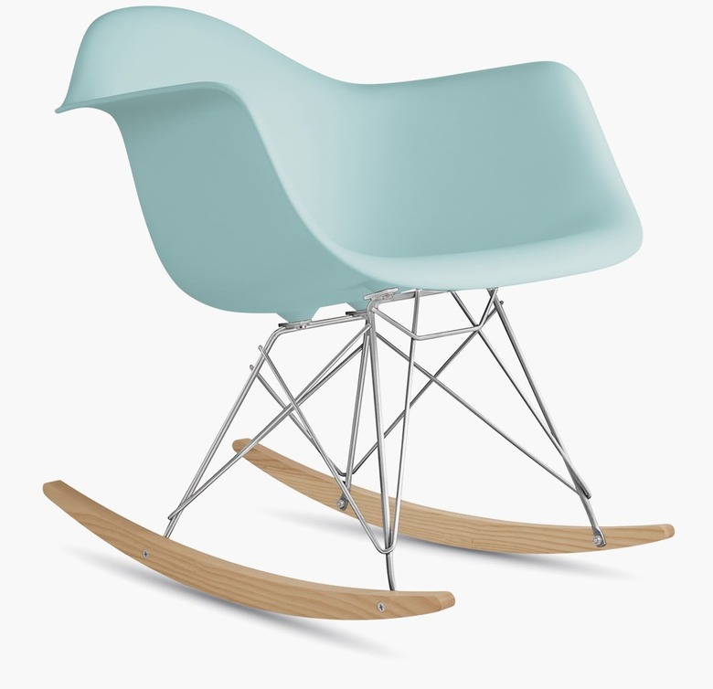 Eames contemporary rocking chair made of pale blue fiberglass
