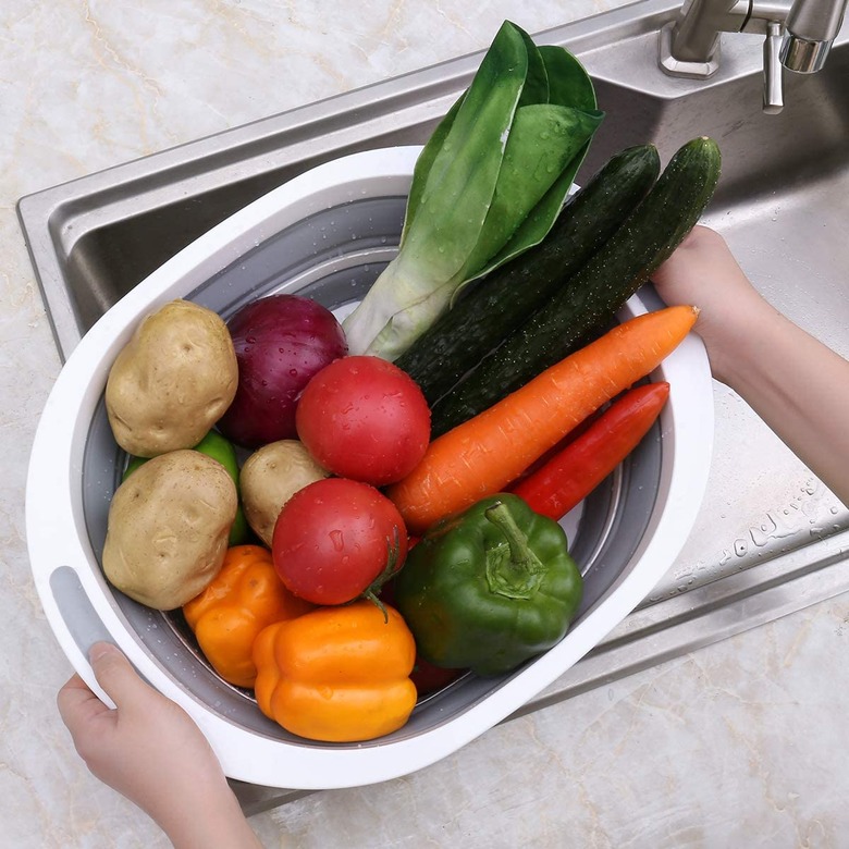 collapsible cutting board dish tub storage basket strainer