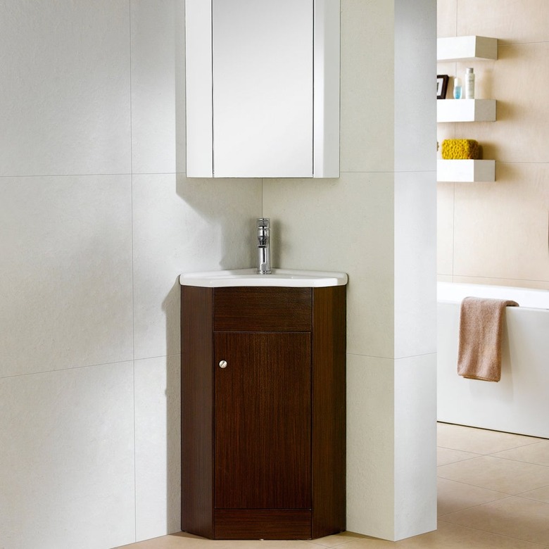 wood corner bathroom vanity from Overstock