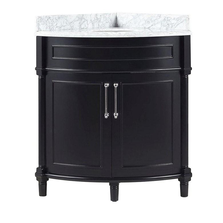black corner bathroom vanity from The Home Depot