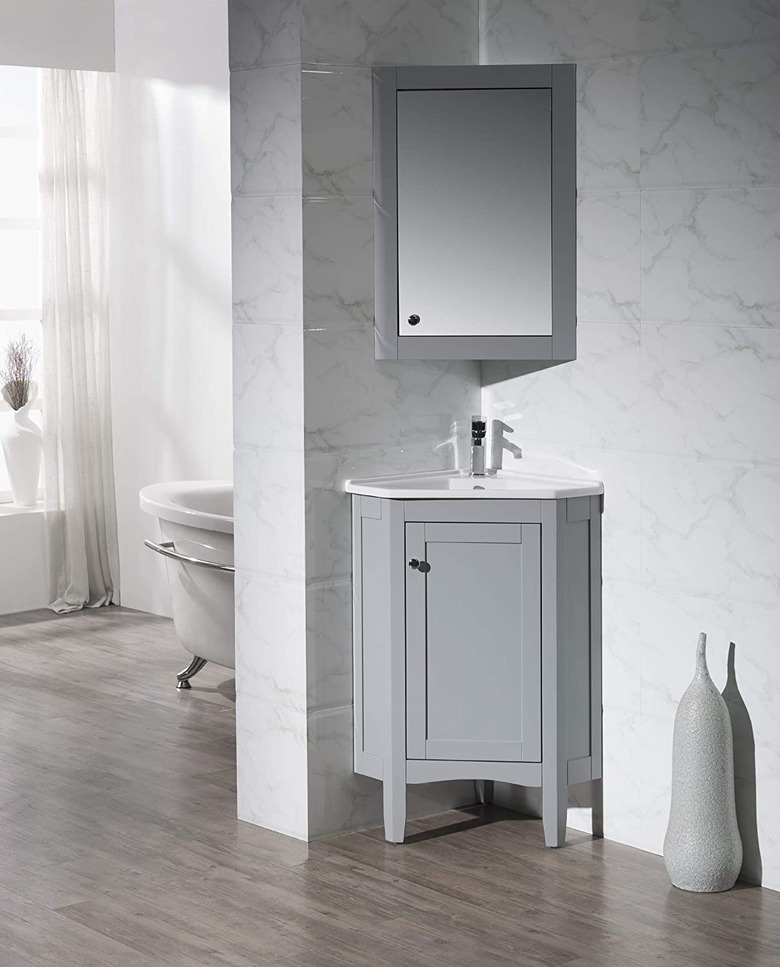 gray corner bathroom vanity from Lowe's