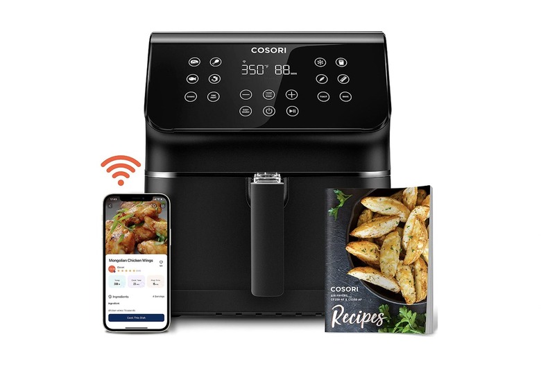 Cosori smart air fryer in black with a 5.8-quart capacity