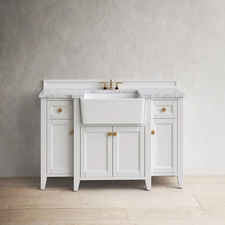 white farmhouse sink with marble