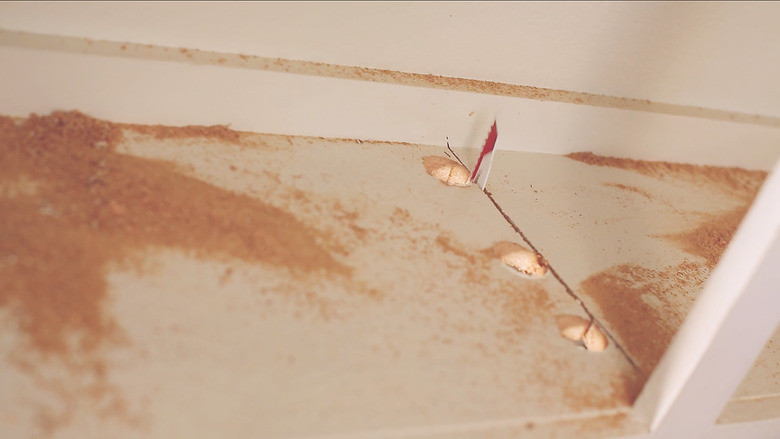 Sawing bottom of cabinet