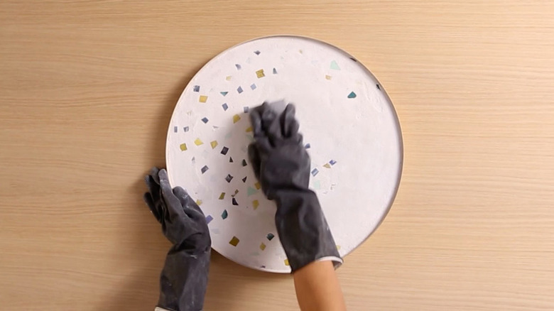 Sanding terrazzo tabletop